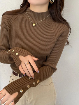 Women's Polyester Turtleneck Full Sleeves Solid Pattern Sweater