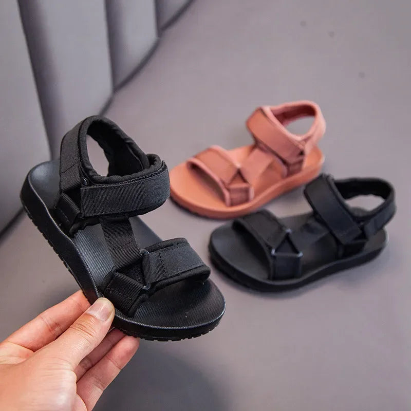 Kid's PU Open Toe Hook Loop Closure Solid Pattern Casual Sandals