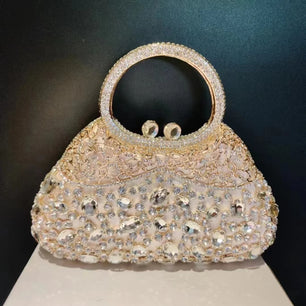 Women's Metallic Hasp Closure Rhinestone Pattern Wedding Clutch