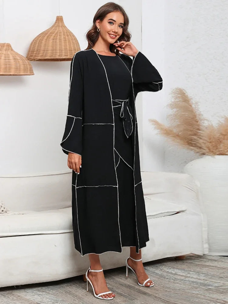 Women's Arabian Polyester Full Sleeves Solid Pattern Casual Dress