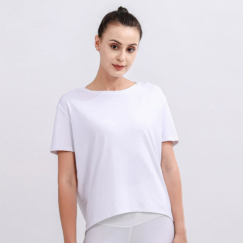 Women's Nylon O-Neck Short Sleeves Fitness Yoga Workout Top