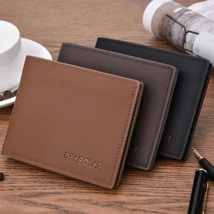 Men's PU Leather Solid Pattern Card Holder Mini Trendy Wallets