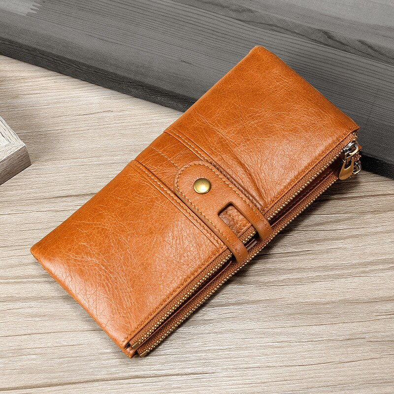 Women's Genuine Leather Hasp Closure Plain Pattern Elegant Wallet