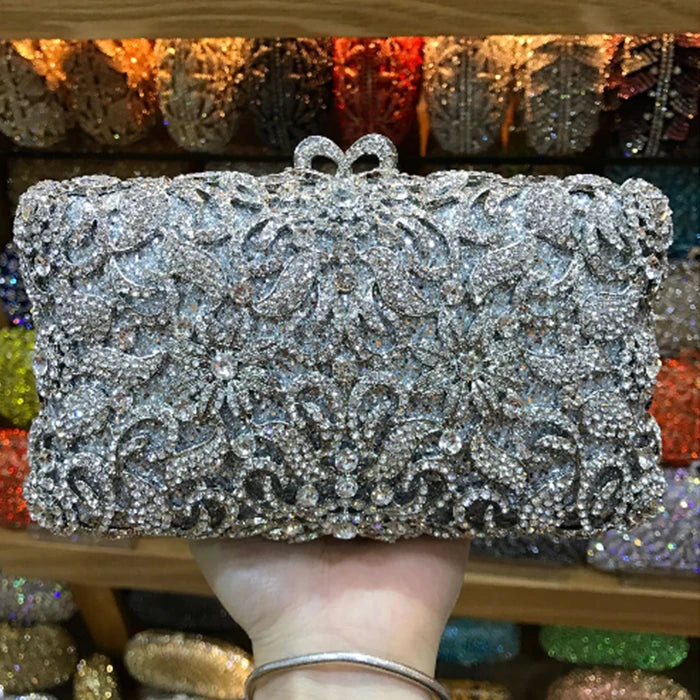 Women's Metallic Hasp Closure Rhinestone Evening Wedding Clutch