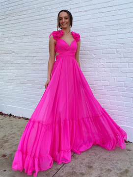 Women's Polyester V-Neck Sleeveless Evening Tulle Prom Dress