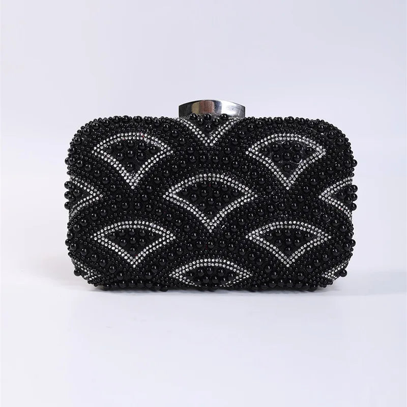 Women's Polyester Hasp Closure Rhinestone Pattern Luxury Clutch