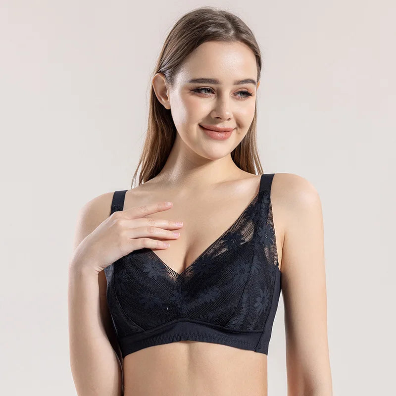 Women's Silk Adjustable Straps Back Closure Floral Breathable Bra