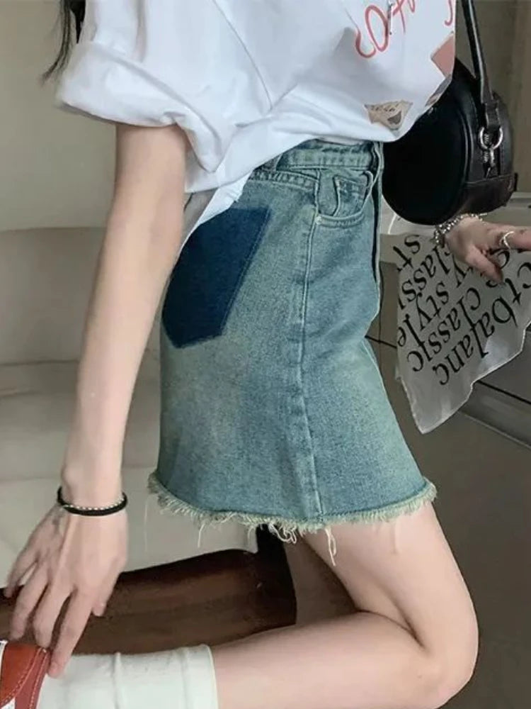 Women's Polyester High Waist Solid Pattern Casual Denim Skirts