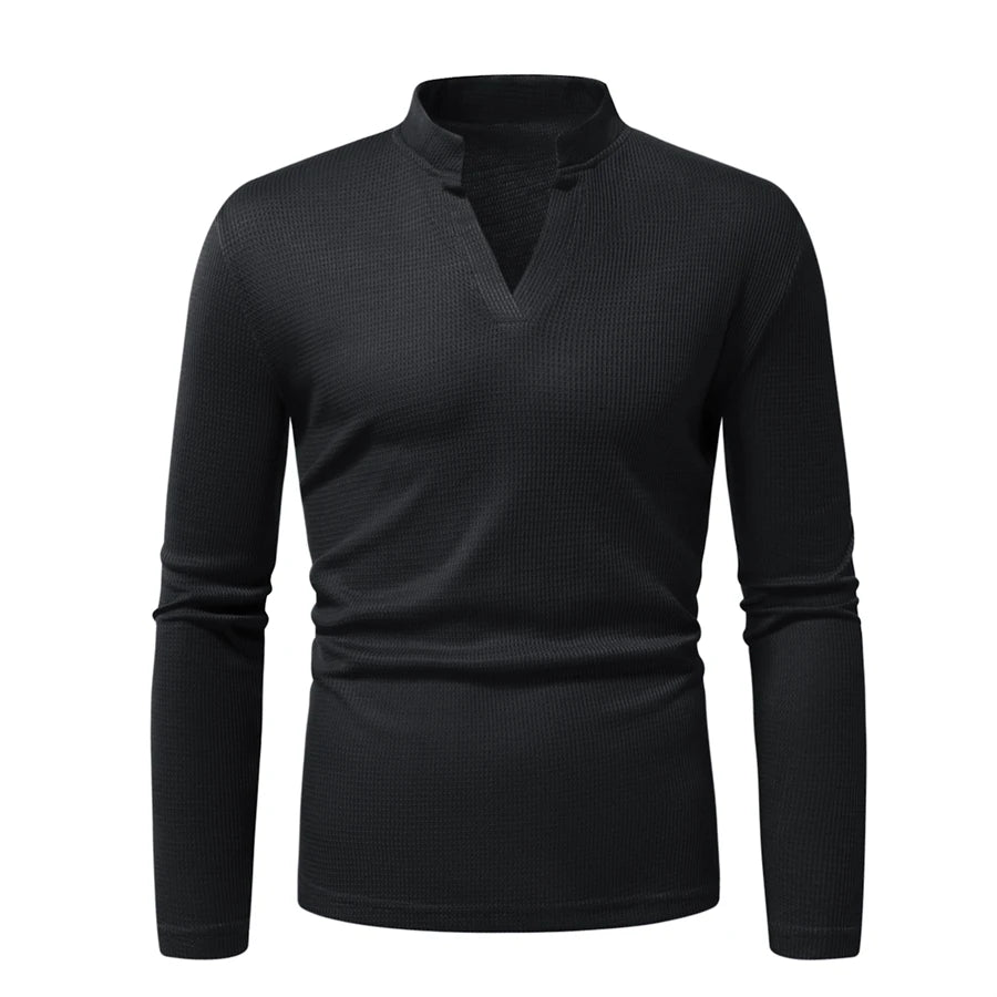 Men's Polyester V-Neck Full Sleeve Single Breasted Casual T-Shirts