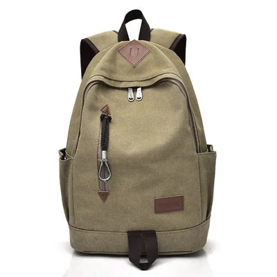 Men's Canvas Zipper Closure Solid Pattern Silt Pocket Backpack