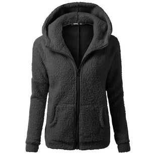 Women's Polyester Long Sleeves Solid Pattern Zipper Hooded Jacket