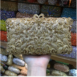 Women's Metallic Hasp Closure Rhinestone Evening Wedding Clutch