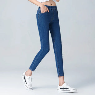 Women's Cotton High Elastic Waist Plain Pattern Casual Pants