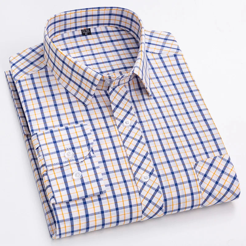 Men's 100% Cotton Single Breasted Full Sleeve Plaid Casual Shirt