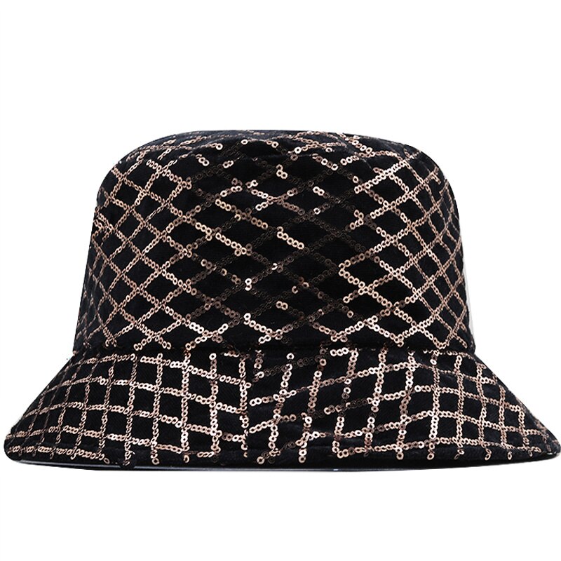 Women's Cotton Sequined Pattern Casual Hip Hop Bucket Hats