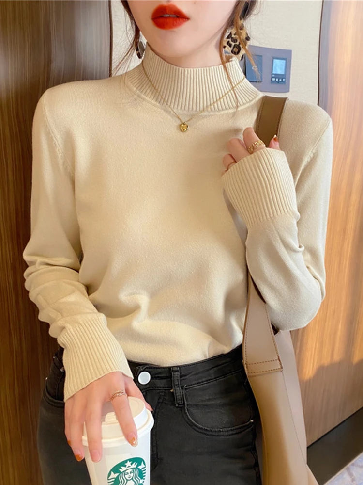 Women's Acrylic Turtleneck Full Sleeve Solid Pattern Sweater