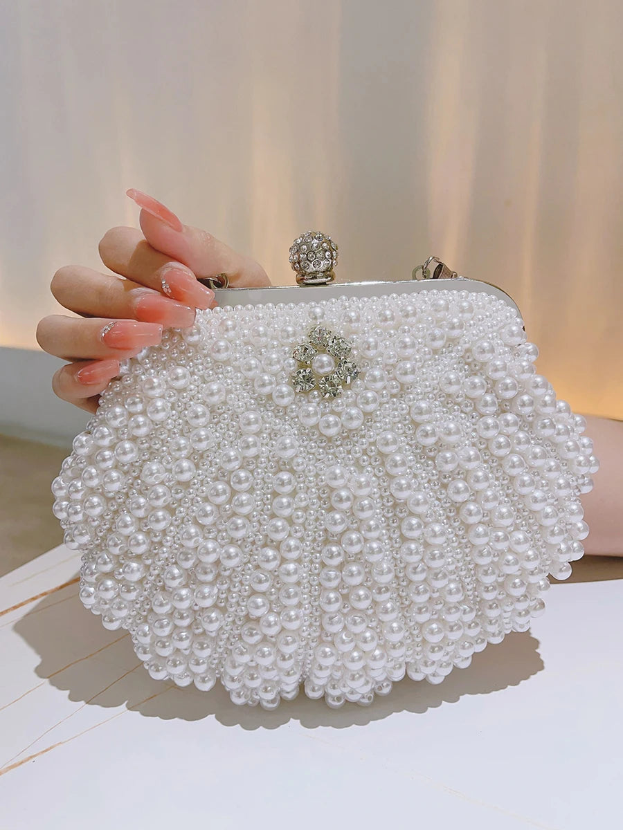 Women's Metallic Pearl Pattern Classic Bridal Wedding Clutch