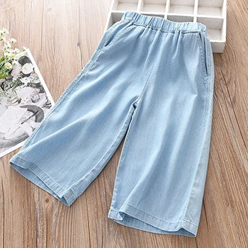 Kid's Girl Cotton Mid Waist Elastic Closure Casual Wear Trousers