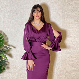 Women's Arabian Polyester Full Sleeve Solid Pattern Casual Dresses