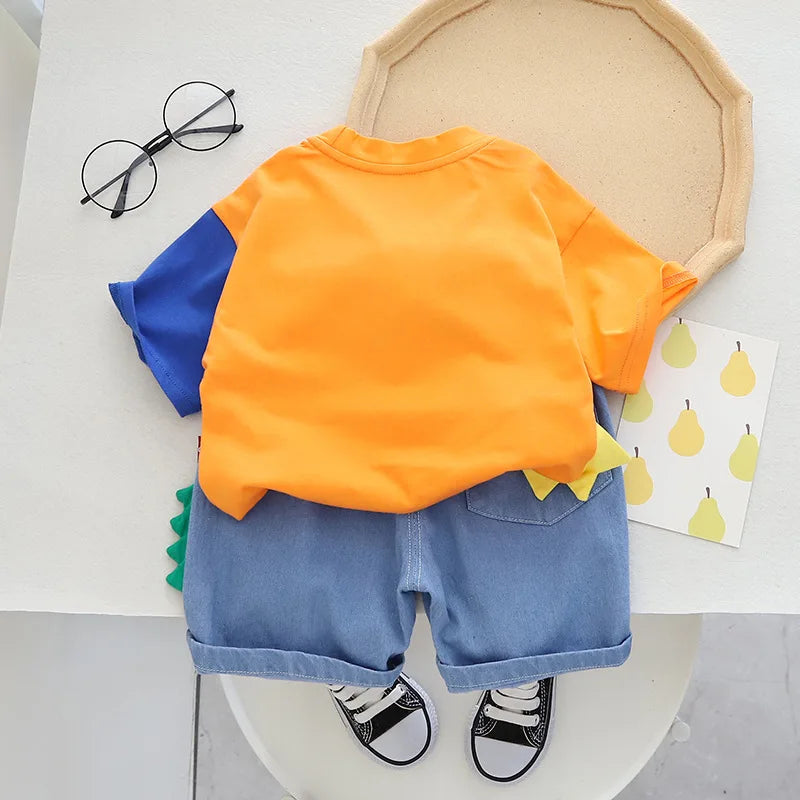 Kid's Cotton O-Neck Short Sleeves Pullover Closure Casual Clothes