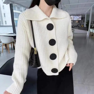 Women's Acrylic Turn-Down Collar Full Sleeves Knitted Sweater