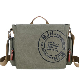 Men's Canvas Printed Pattern Zipper Closure Messenger Shoulder Bag