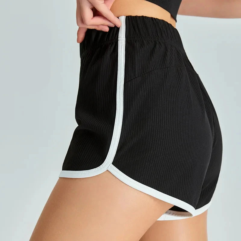 Women's Nylon High Waist Solid Pattern Fitness Workout Shorts