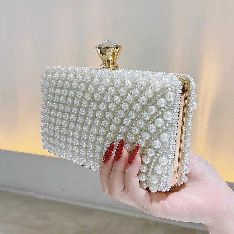 Women's Felt Hasp Closure Beaded Pattern Classic Wedding Clutch