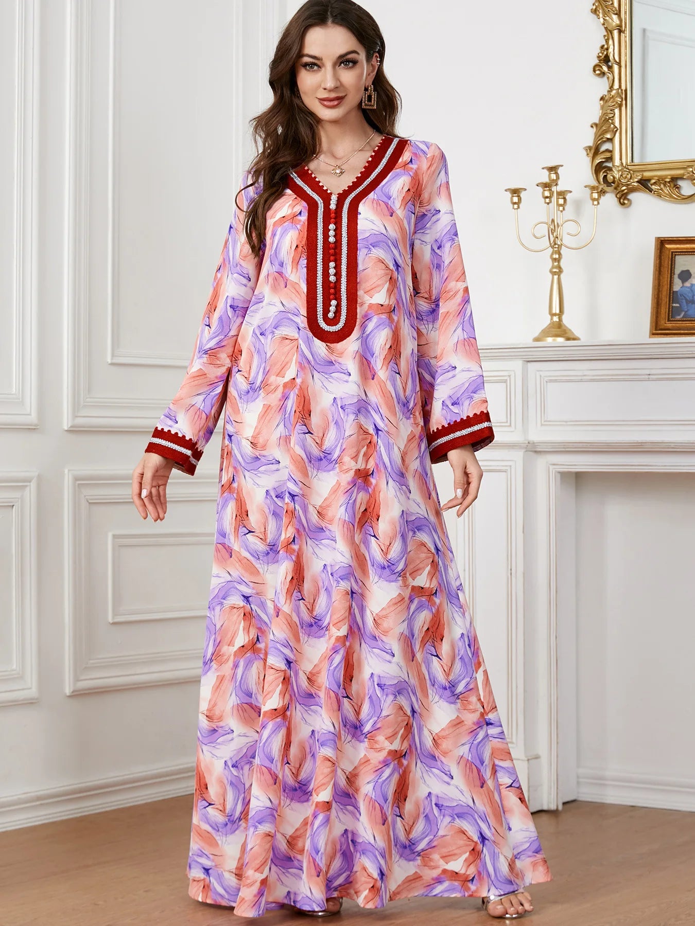 Women's Arabian Polyester Full Sleeves Printed Pattern Dress