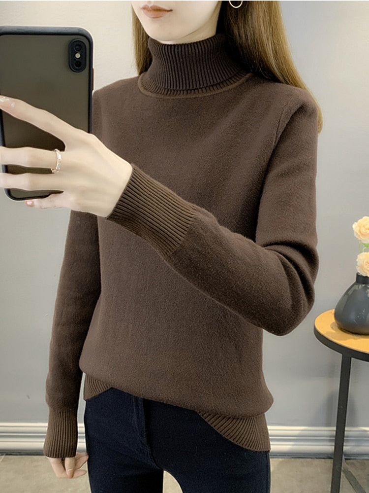 Women's Turtleneck Acrylic Knitted Pattern Casual Wear Sweaters