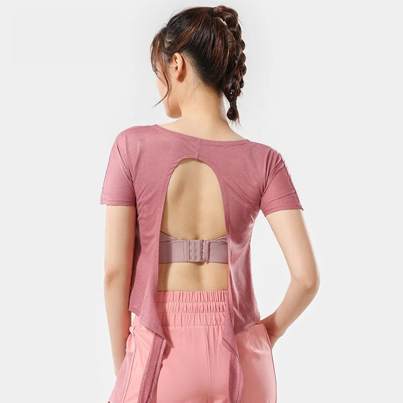 Women's Polyester O-Neck Short Sleeve Breathable Yoga Workout Top