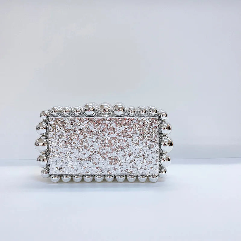 Women's Acrylic Hasp Closure Sequined Luxury Bridal Wedding Clutch