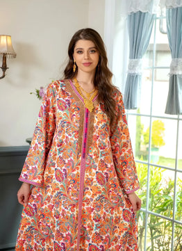 Women's Arabian Polyester Full Sleeve Floral Pattern Casual Dress