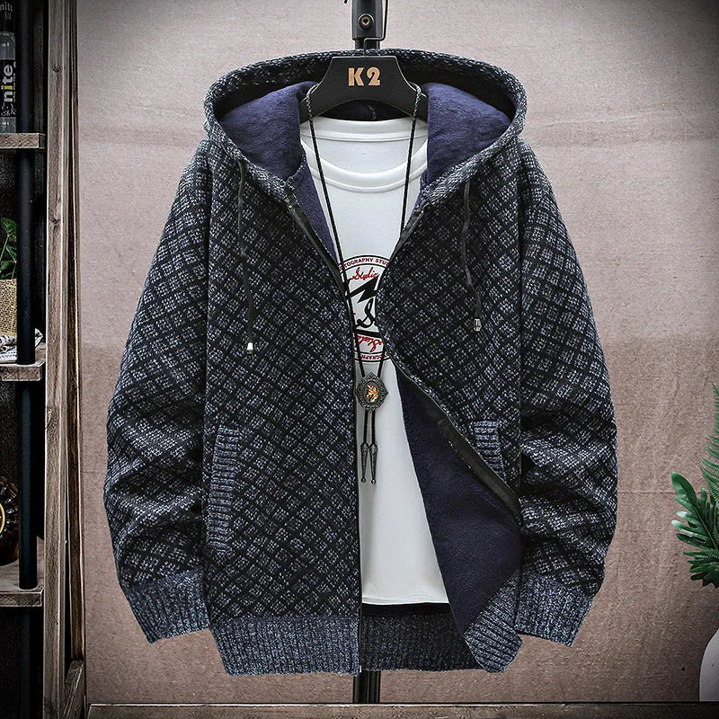 Men's Wool Full Sleeves Zipper Closure Hooded Casual Wear Jacket