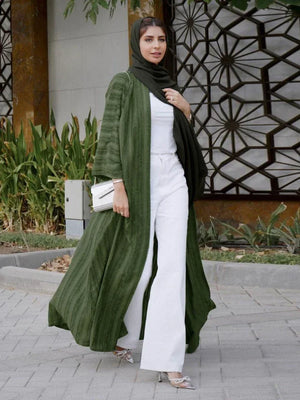 Women's Arabian Polyester Full Sleeve Striped Pattern Casual Abaya