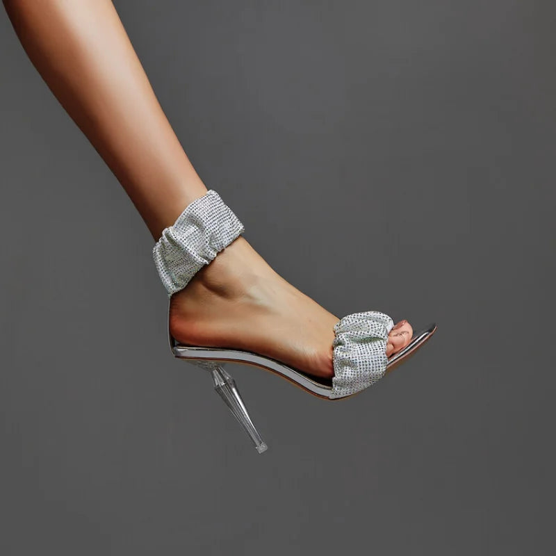 Women's Microfiber Square Toe Slip-On Closure High Heels Sandal