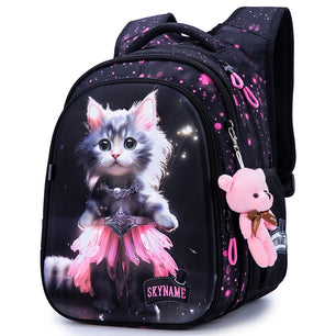 Kid's Girl Nylon Zipper Closure Animal Pattern School Backpack