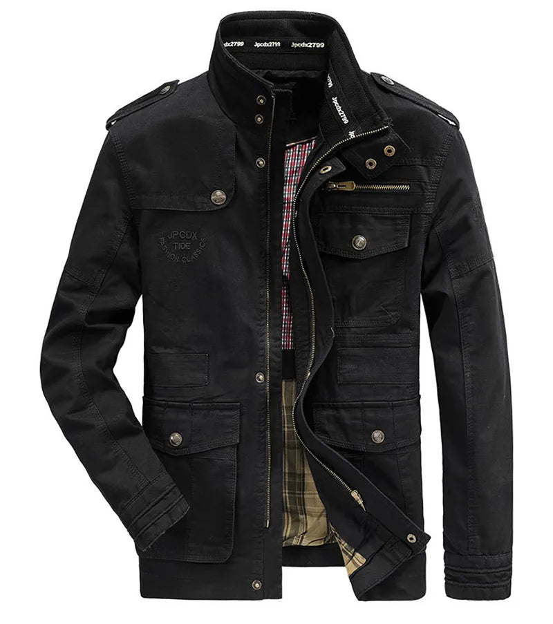 Men's Cotton Stand Collar Full Sleeves Zipper Closure Jacket