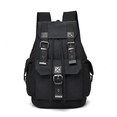 Men's Canvas Pin Buckle Closure Solid Pattern Casual Backpack