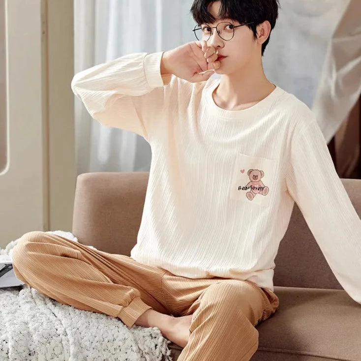 Men's Cotton Full Sleeve O-Neck Printed Pattern Pullover Sleepwear