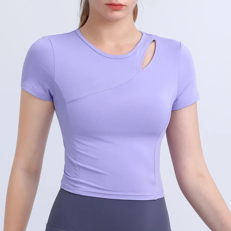 Women's O-Neck Polyester Short Sleeves Breathable Workout Top