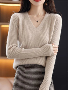 Women's Acrylic V-Neck Full Sleeves Pullover Solid Winter Sweater