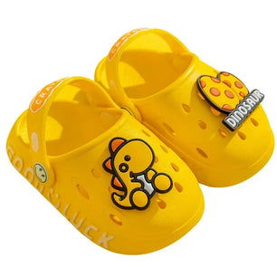 Kid's PVC Round Toe Hook & Loop Closure Cartoon Pattern Slippers