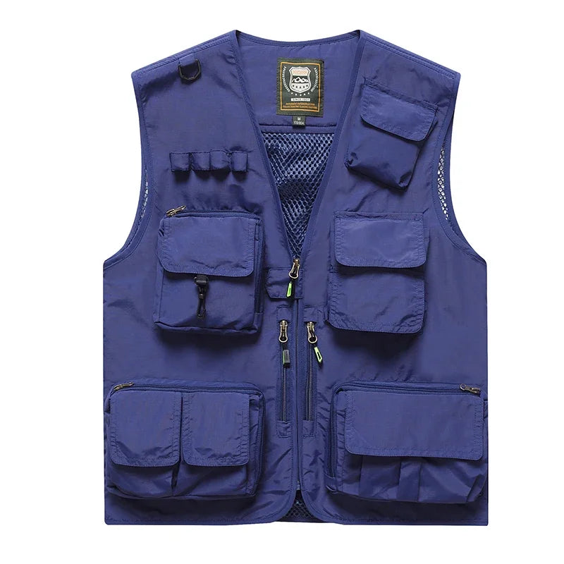 Men's Polyester V-Neck Sleeveless Zipper Closure Solid Jacket