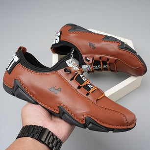 Men's Split  Leather Round Toe Elastic Band Closure Casual Shoes