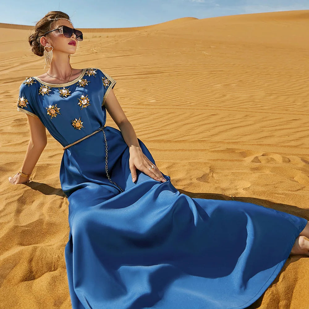 Women's Arabian Polyester Short Sleeve Beaded Casual Dresses