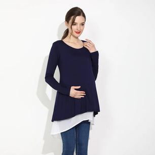 Women’s Spandex O-Neck Long Sleeves Breastfeeding Maternity Top