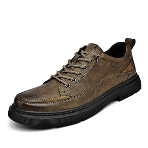 Men's Genuine Leather Round Toe Lace-Up Platform Luxury Shoes