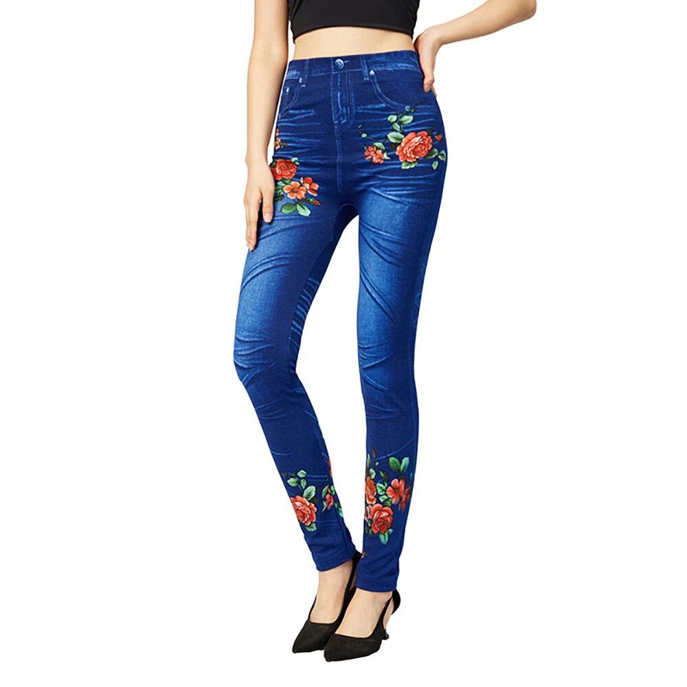 Women's Polyester High Waist Floral Pattern Casual Wear Leggings