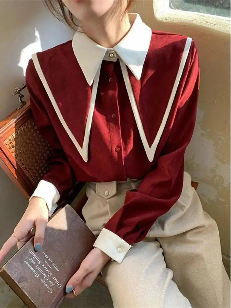 Women's Polyester Turn-Down Collar Long Sleeve Casual Wear Blouse